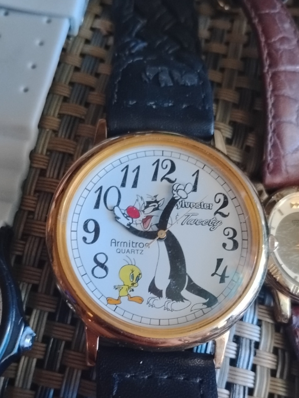 Armitron Pets Small Pets Tweety & Sylvester Gold Tone Watch - Black Strap